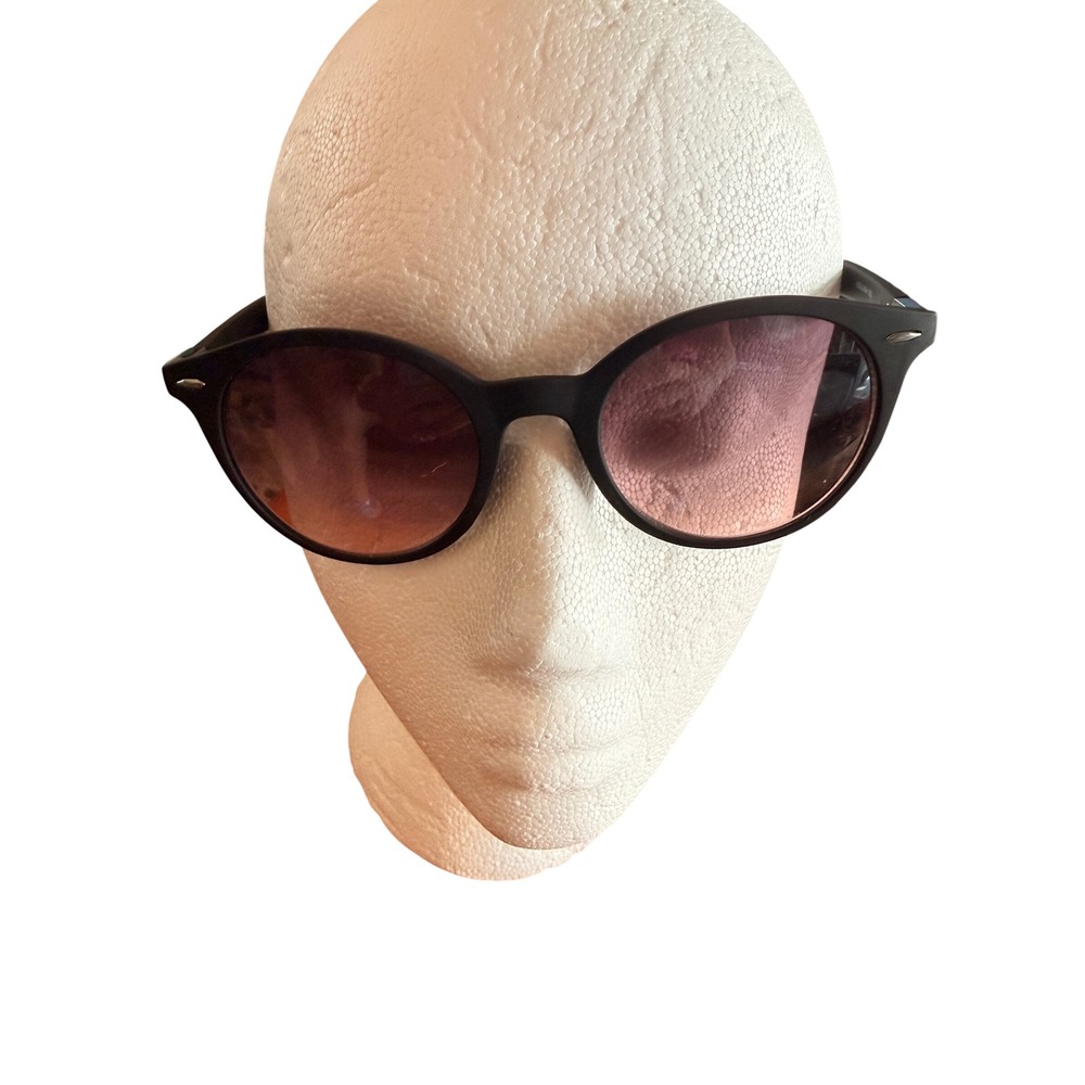 Matte Black Round Sunglasses Brown Gradient Lens ACSOL3694 002 Retro Minimalist